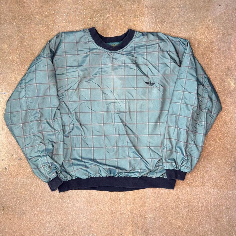 Dockers Golf Men’s XL Plaid Pullover Windbreaker Jacket Teal Vintage